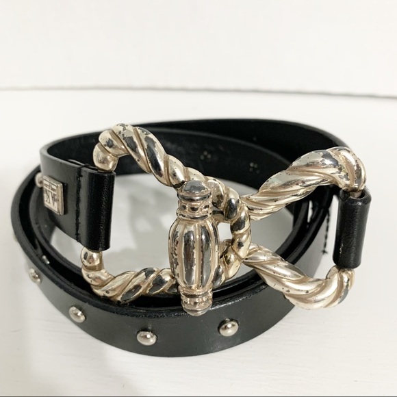 Anne Klein Adjustable Silver Studded Black ⬛️ Leather Belt Silver Clasp Closure - Picture 1 of 15